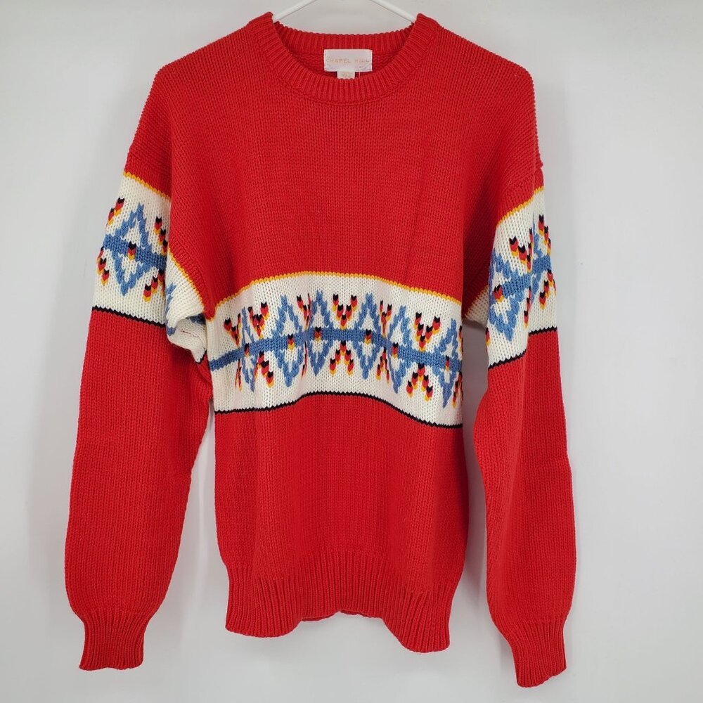 NWT Chapel Hill Men's Red Fair Isle Long Sleeved Pullover Crewneck Sweater Large